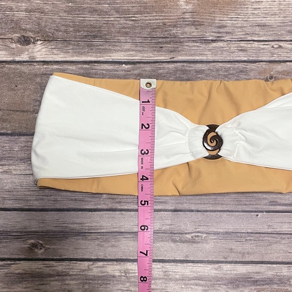 Koru Swimwear Tan Nude White Bandeau Bikini Top NWT Medium No Padding Swirl Bow - Picture 9 of 12